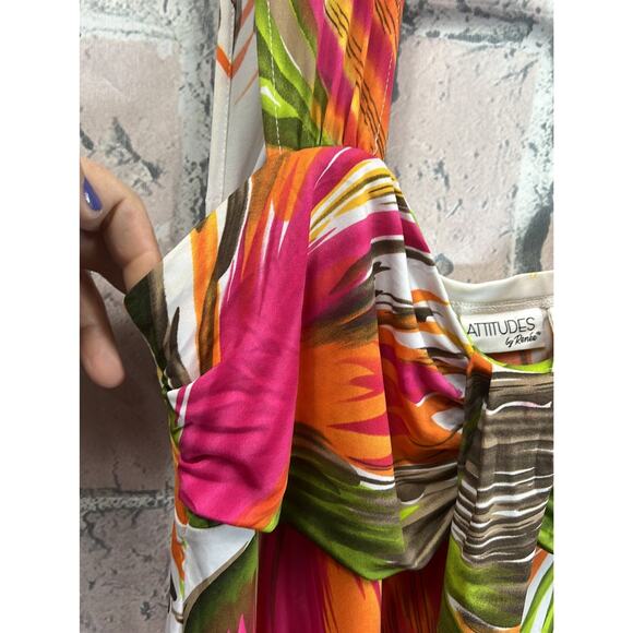 ATTITUDES by RENEE Women Round Neck Maxi MultiColor Abstract Floral Dress Size L - Picture 8 of 10